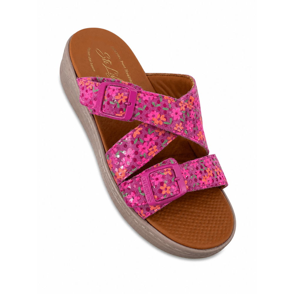STI LIGHT – CLAQUETTES ORTHOPEDIQUES ROSE FUSHIA DETAILS FLEURIES FEMME