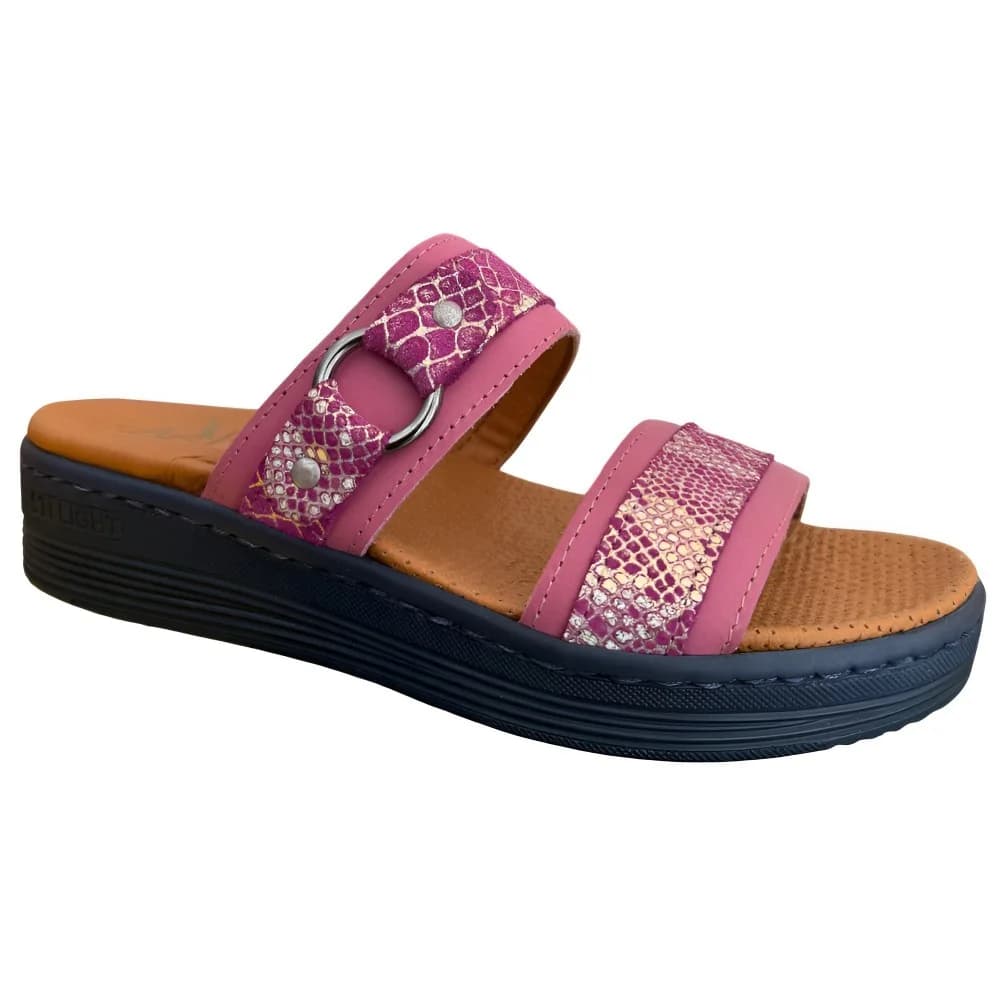 STI LIGHT – CLAQUETTES ORTHOPEDIQUES ROSES EFFET CROCCO