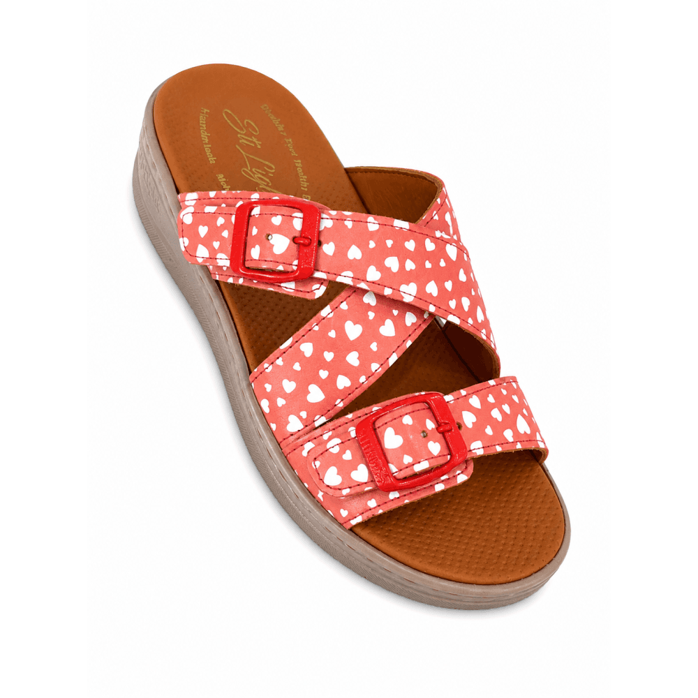 STI LIGHT – CLAQUETTES ORTHOPEDIQUES ROUGES AVEC DETAILS COEURS FEMME