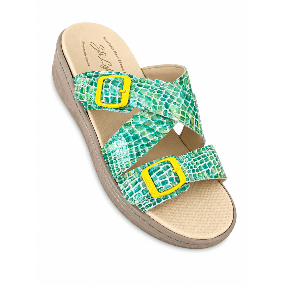 STI LIGHT – CLAQUETTES ORTHOPEDIQUES VERTS ET JAUNES FEMME