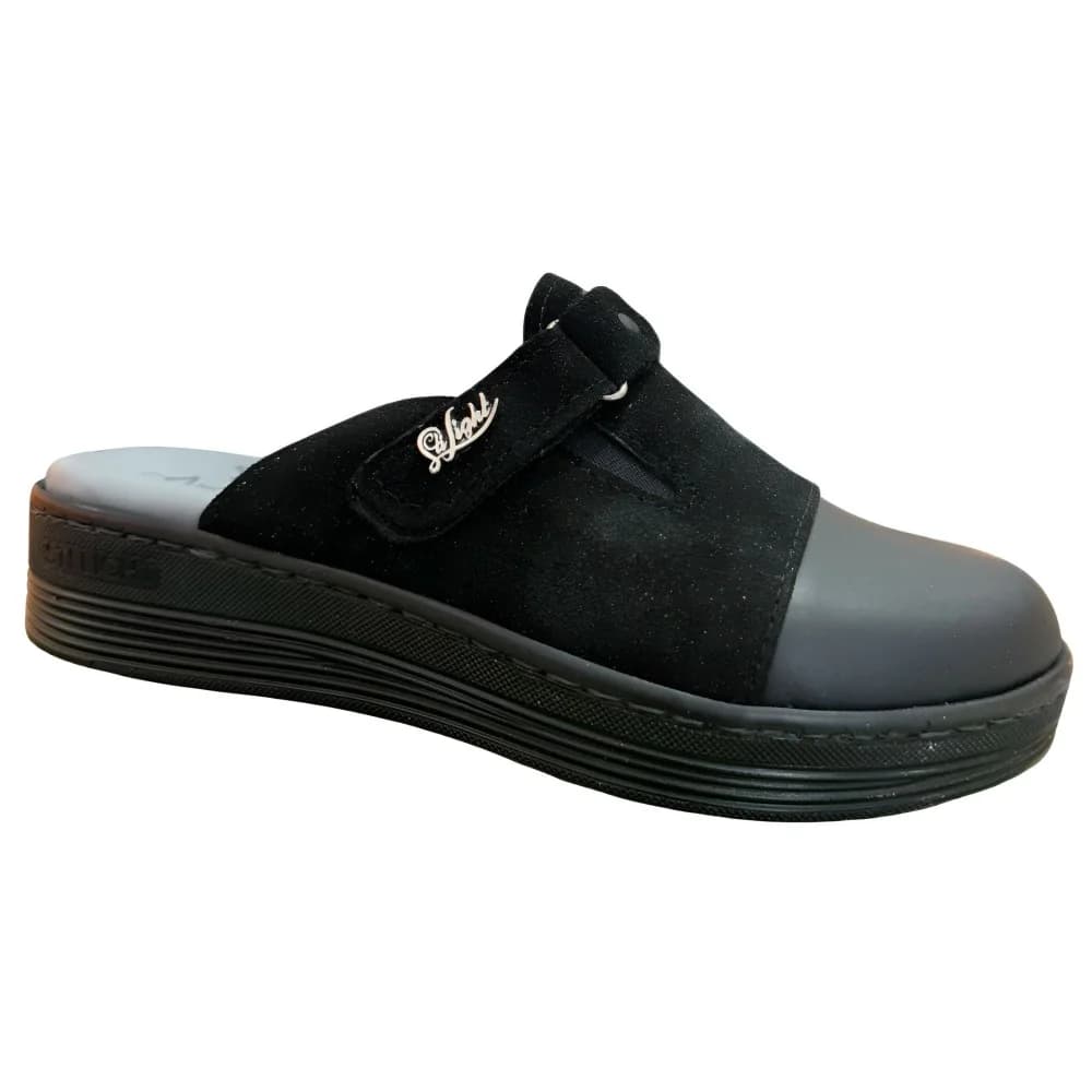 STI LIGHT – SABOTS ORTHOPEDIQUES NOIR DAIM DETAILS PAILLETES FEMME