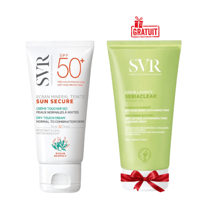 SVR SUN SECURE ECRAN MINERAL TEINTE PEAUX NORMALES A MIXTES SPF 50+ avec creme lavante gratuit