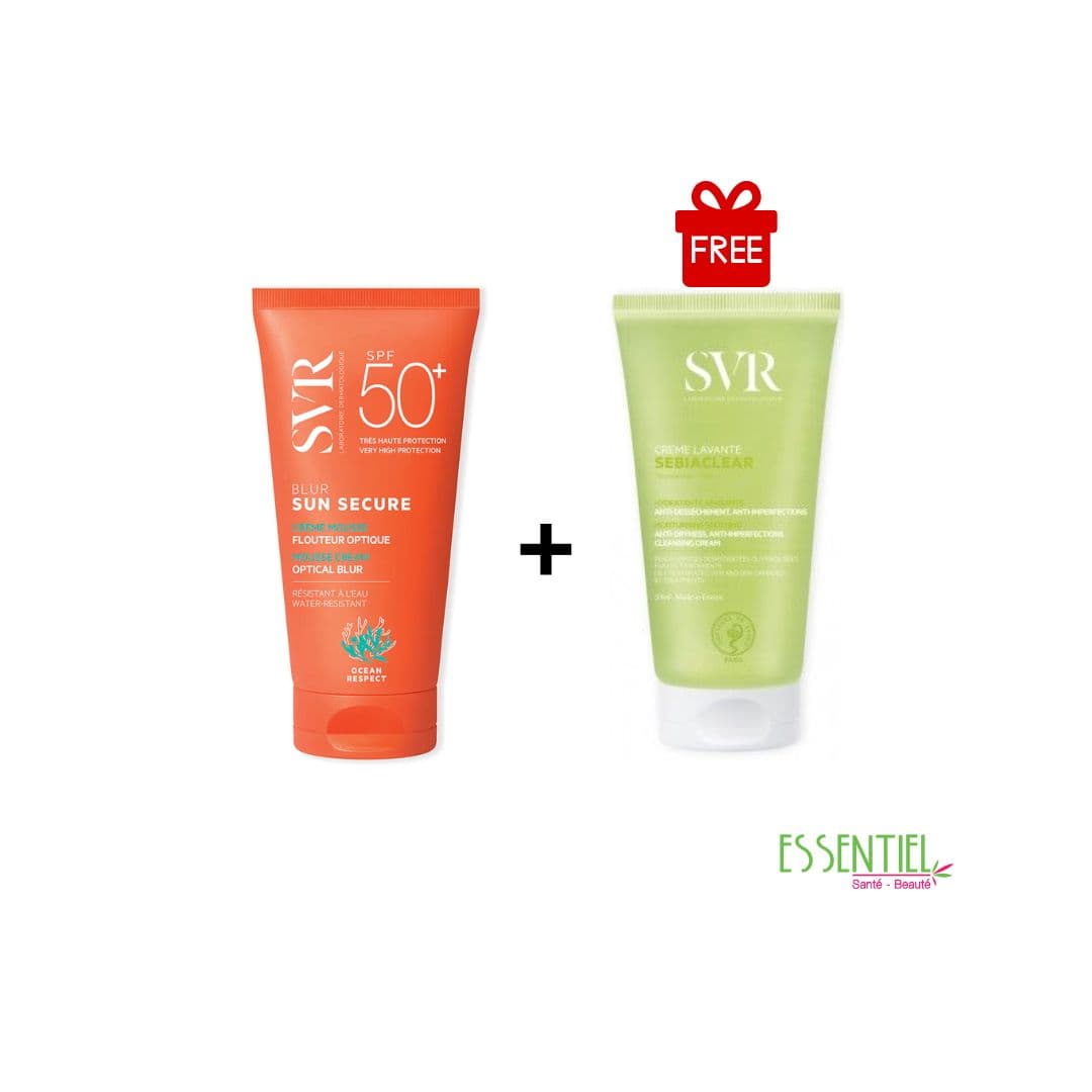 SVR SUN SECURE BLUR SPF50+, 50ml + sebiaclear gel moussante 55 ml gratuit