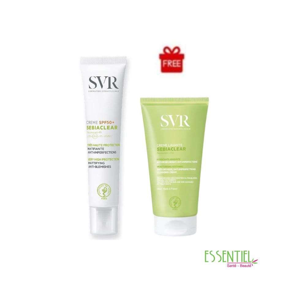 SVR Sebiaclear Crème SPF50 Solaire Matifiante Anti Imperfections, 40ml+ gel sebiaclear 55ml offert