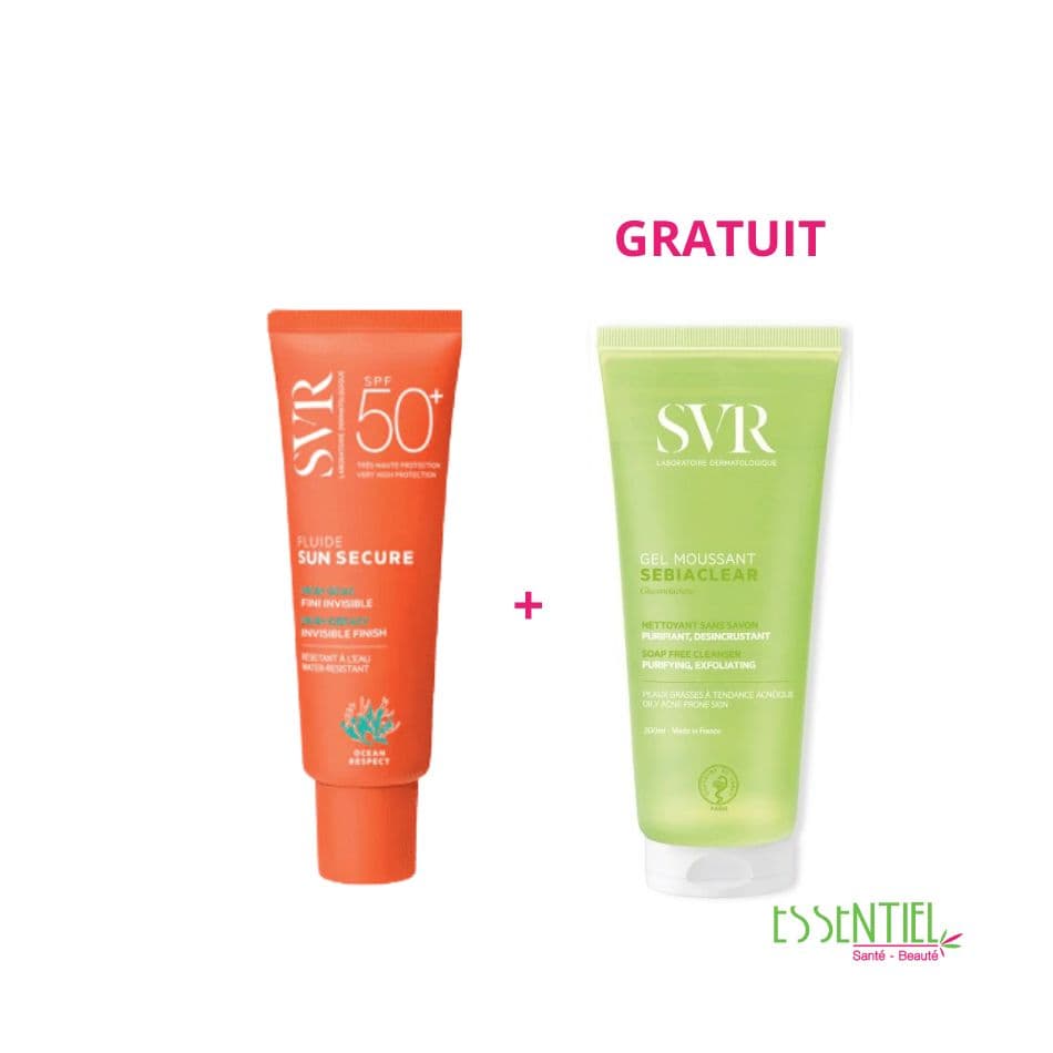 SVR pack Sun Secure Fluide SPF50 – Sebiaclear Gel Moussant 55ML Offert