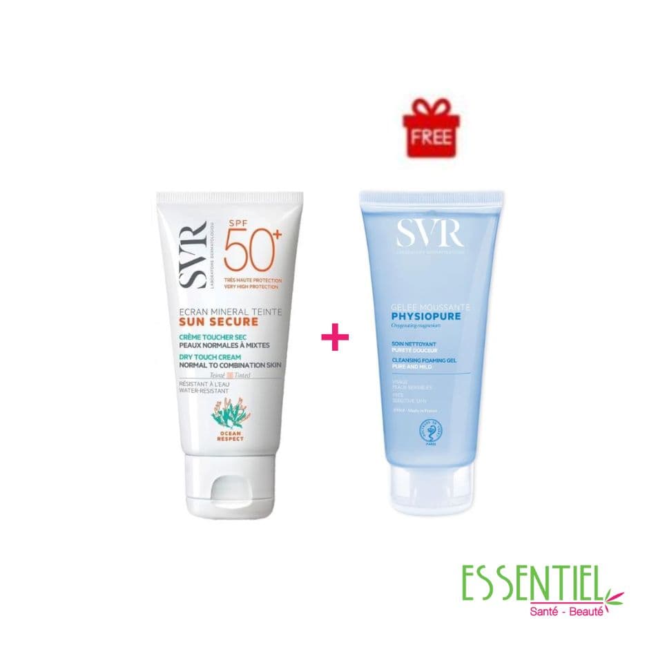 SVR pack SUN SECURE MINERALE Peaux mixtes & Gelée moussante physiopure 55 ml offert