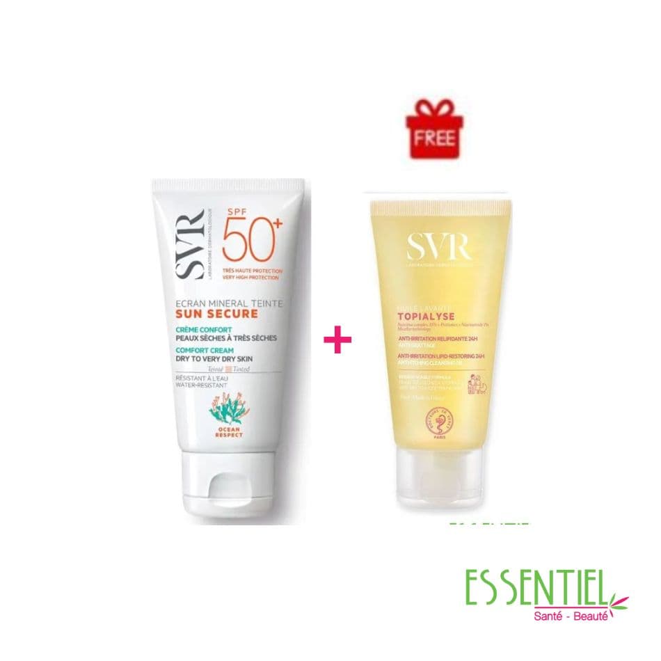 SVR SUN SECURE Écran Minéral Teinté Peaux sèches à très sèches + huile lavante 55ml gratuit