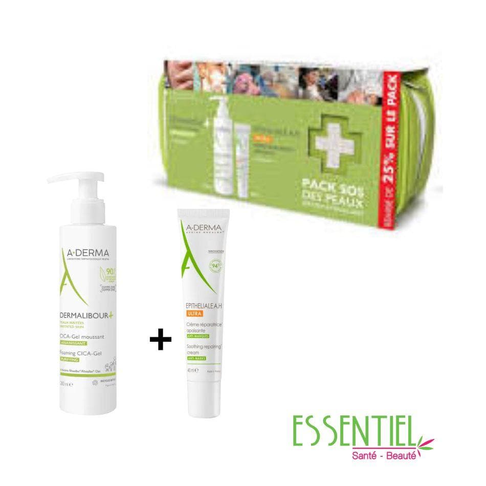 A-DERMA TROUSSE SOS EPITHELIALE A.H ULTRA & DERMALIBOUR+ CICA-Gel moussant assainissant
