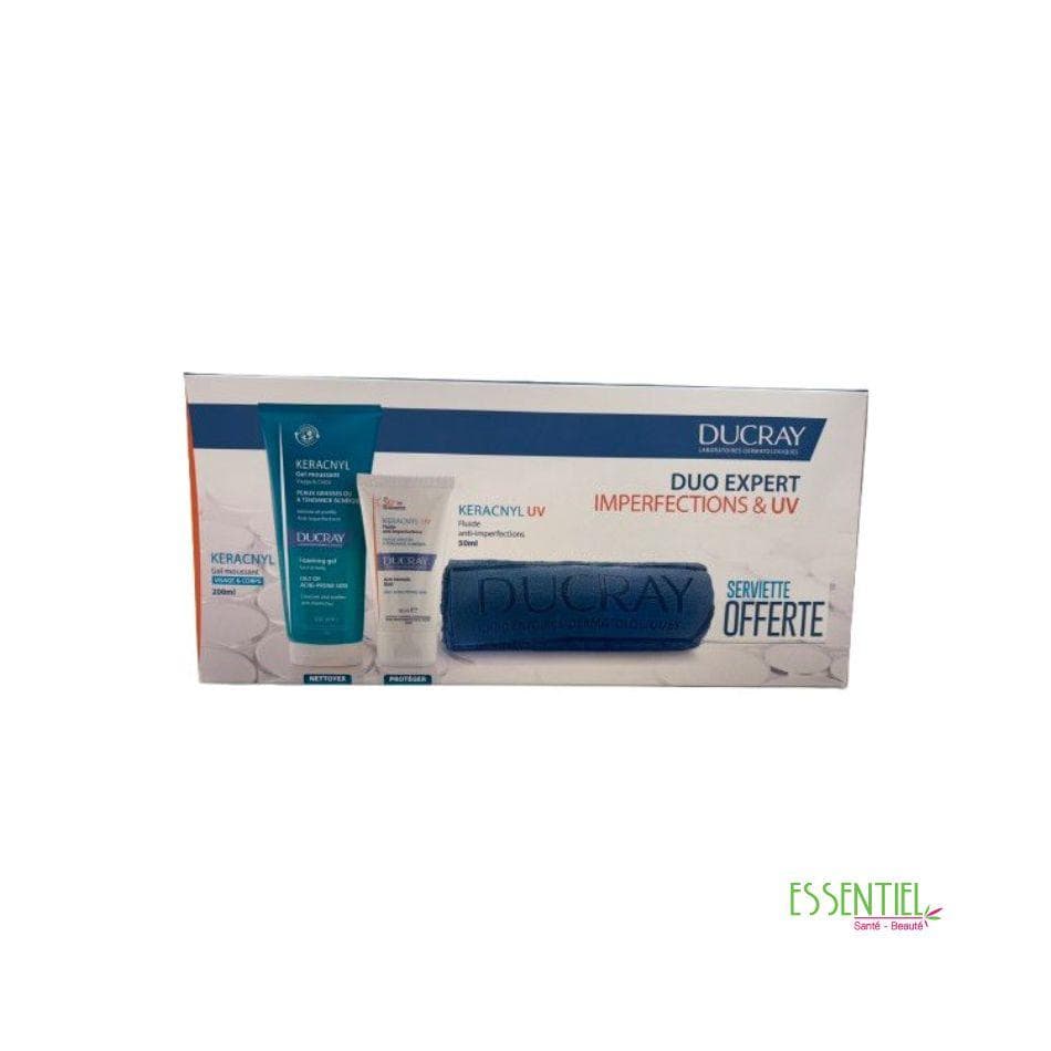 COFFRET DUCRAY KERACNYL GEL MOUSSANT 200 ML+ ECRAN KERACNYL UV 50ML+SERVIETTE OFFERTE