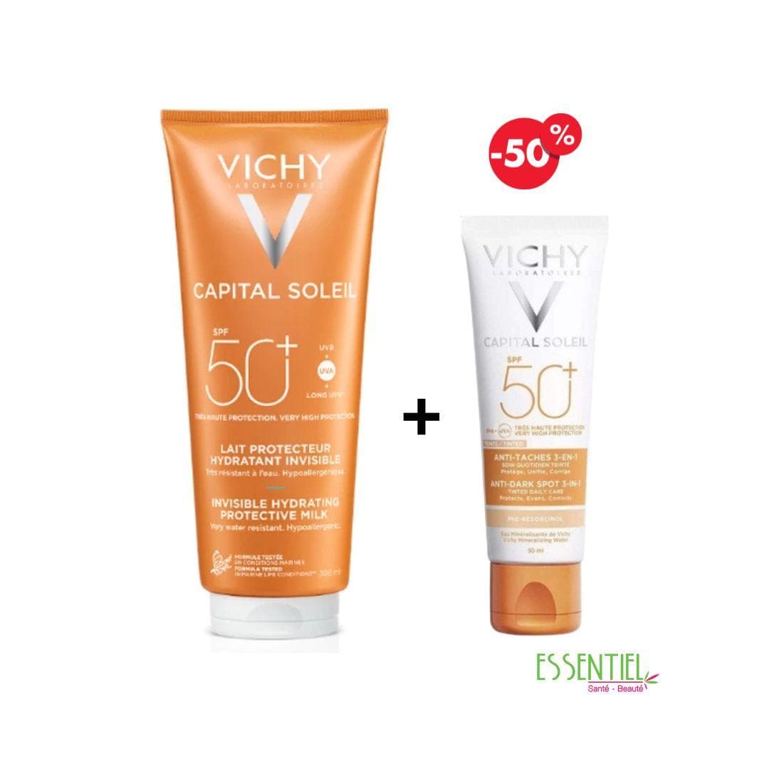VICHY CAPITAL SOLEIL 300ML + SOIN ANTI-TACHES TEINTÉ 3-EN-1 SPF 50+