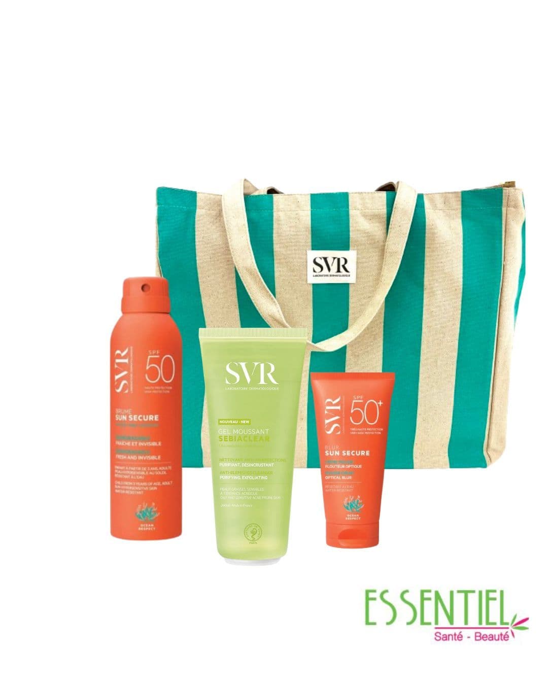 pack SVR peau mixte/grasse sun secure brume spf 50+ 200ml + blur sun secure spf 50+ + sebiaclear gel moussant 200ml