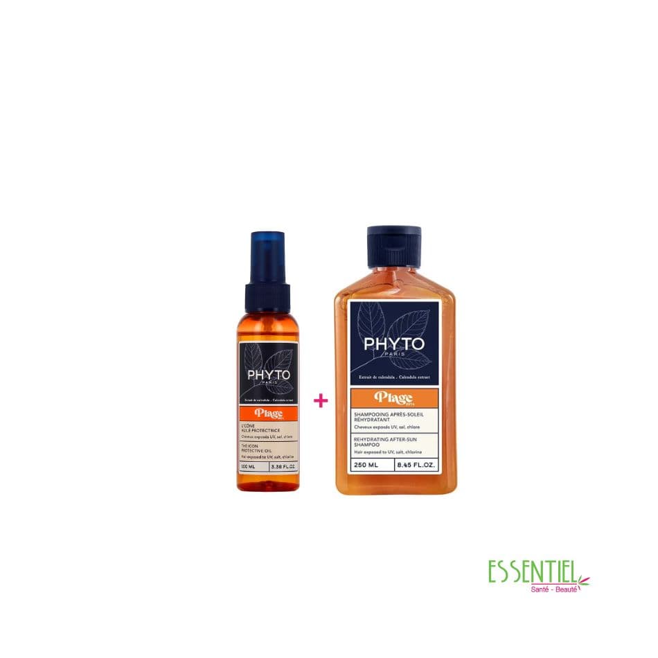 phyto pack plage shampooing après soleil réhydratant 250ml + huile protectrice 100ml
