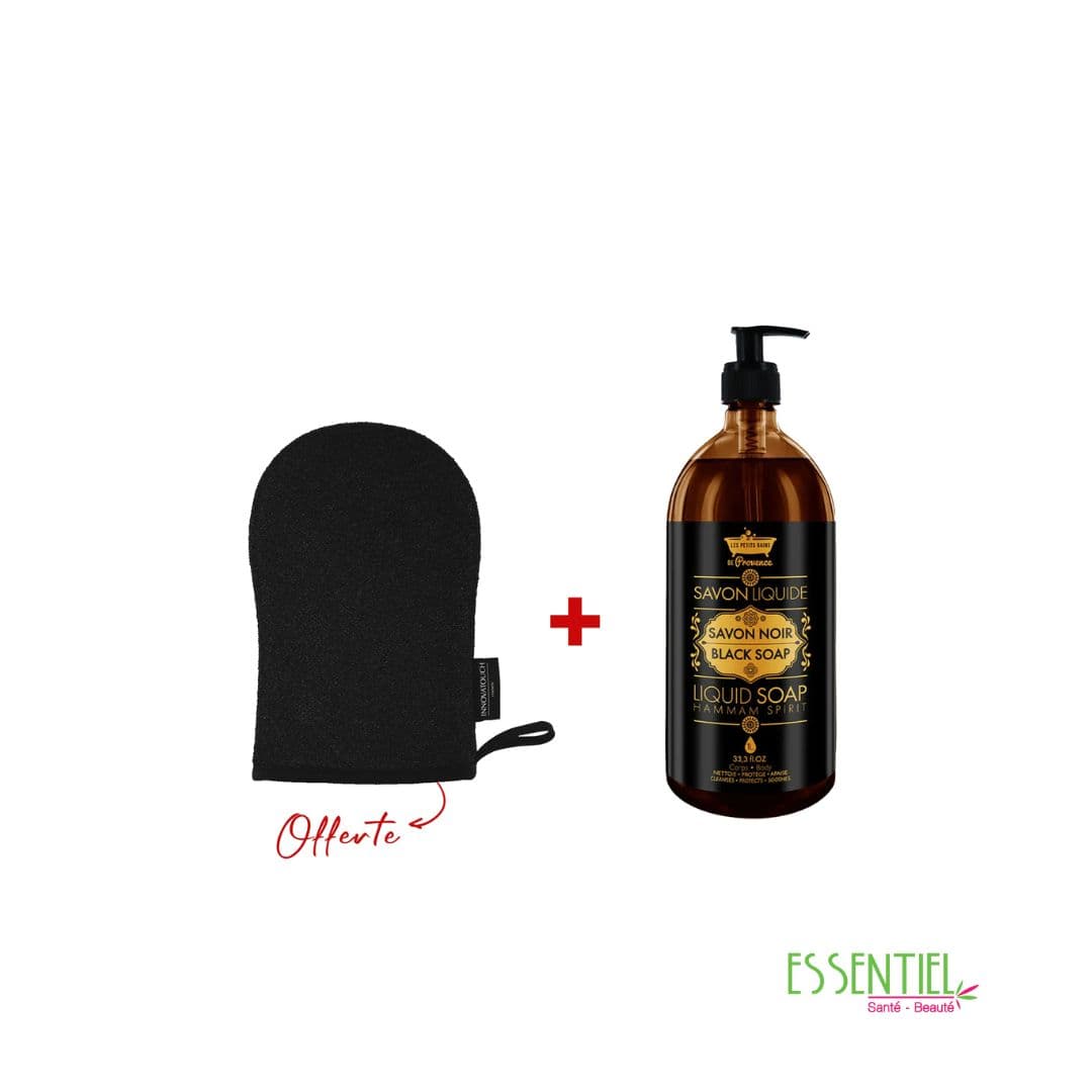 Les Petits Bains Savon Noir Liquide 1 L + gant offert
