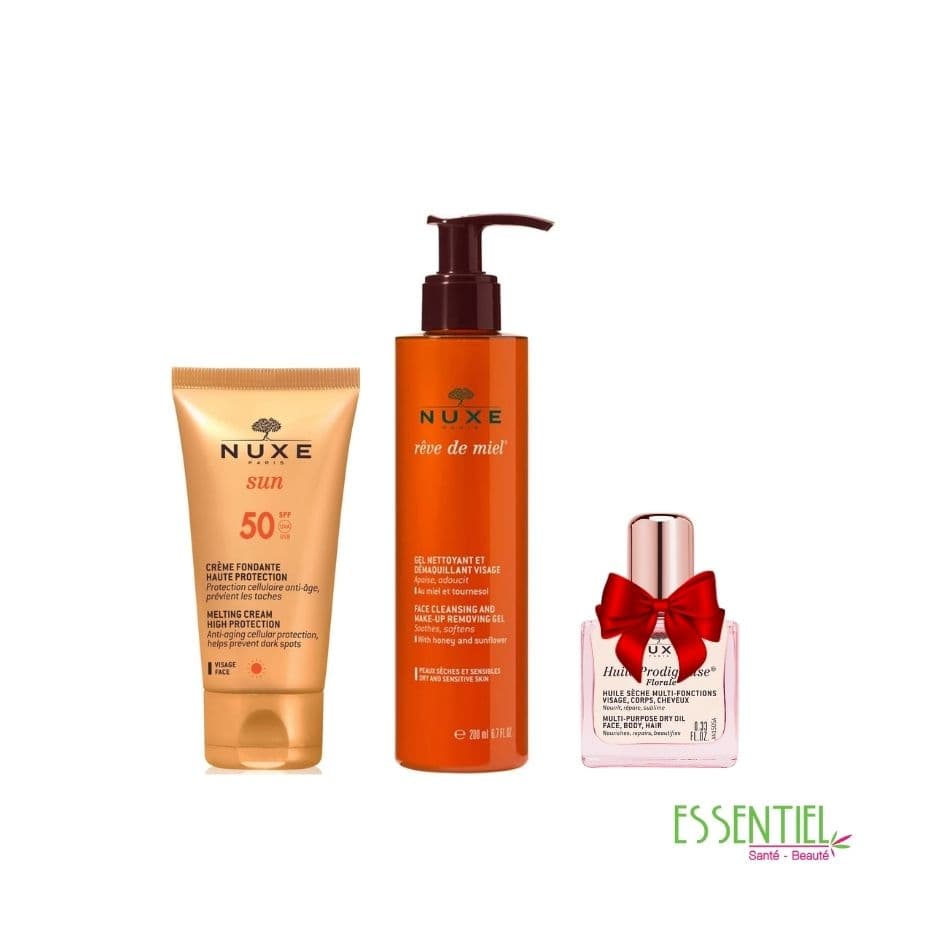 NUXE PACK REVE DE MIEL GEL NETTOYANT 200ML+CREME FONDANTE SPF 50 + HUILE PRODIGIEUSE FLORALE 10ML OFFERTE