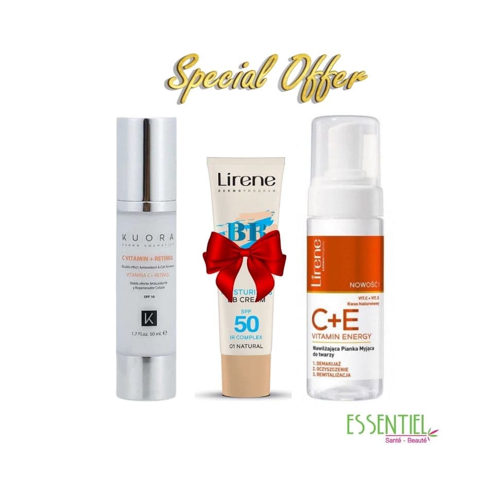 PACK KUORA RETINOL VIT C SERUM+LIRENE C+E MOUSSE NETTOYANTE + LIRENE BB CREAM SPF 50 GRATUITE