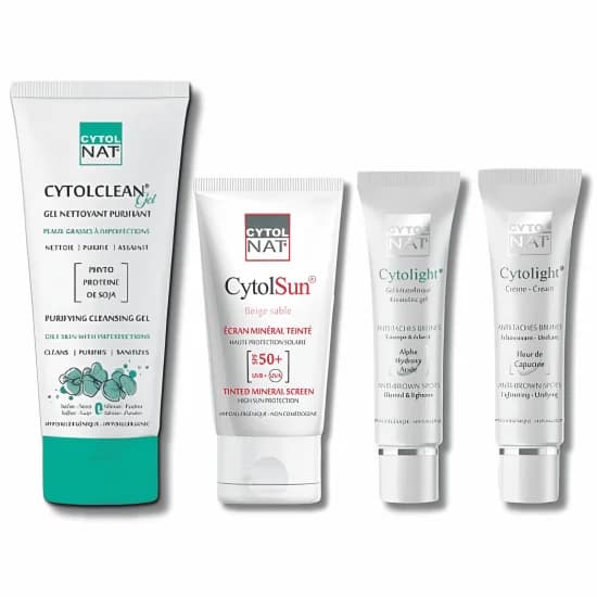 CYTOLNAT - PACK : NETTOYANT PURIFIANT + ECRAN TEINTE BEIGE SABLE + GEL ANTI TACHES + CREME ANTI TACHES
