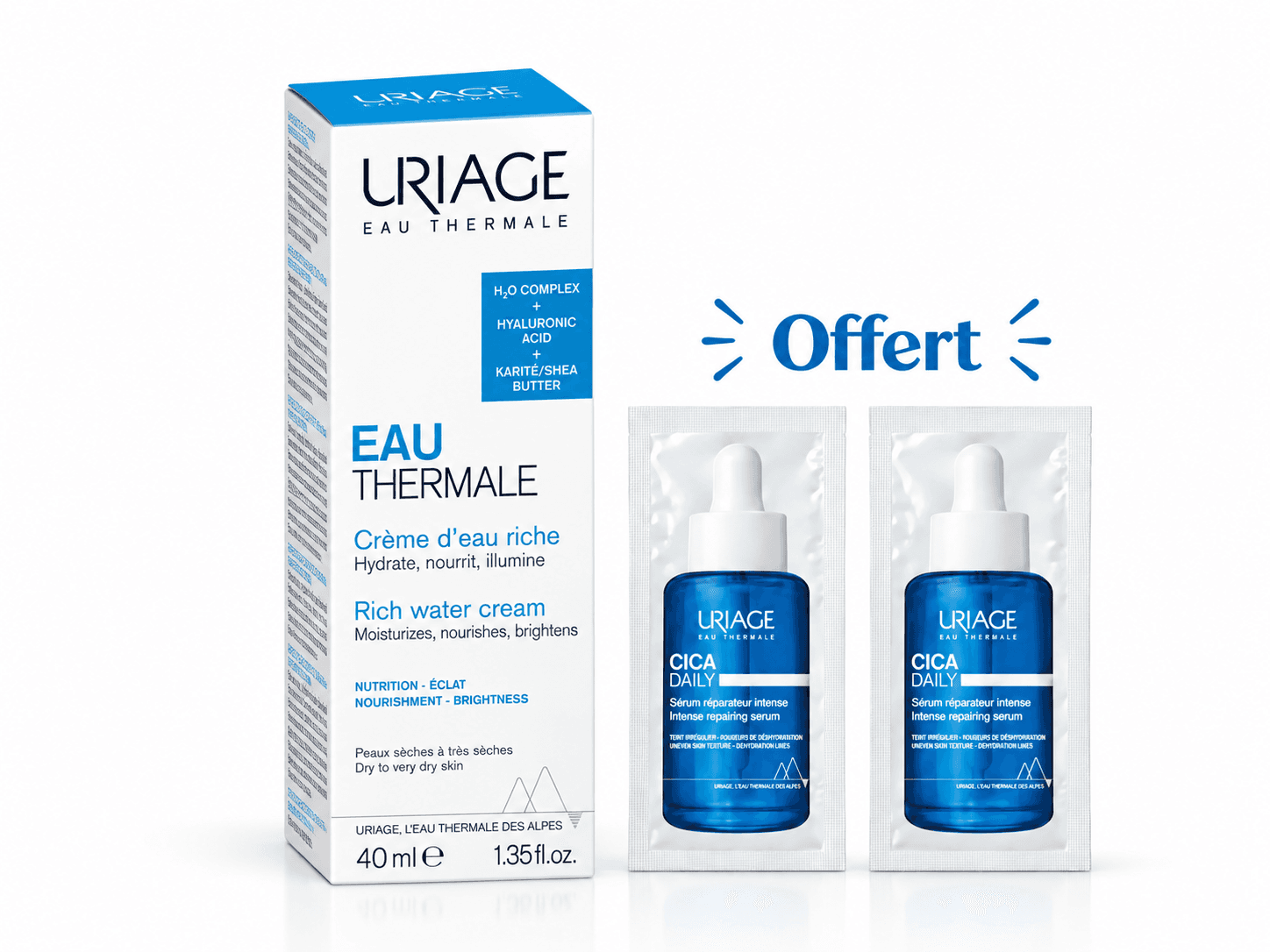 Uriage Crème d’Eau Riche 40mL + 2 Mini Doses Sérum CicaDaily Offertes