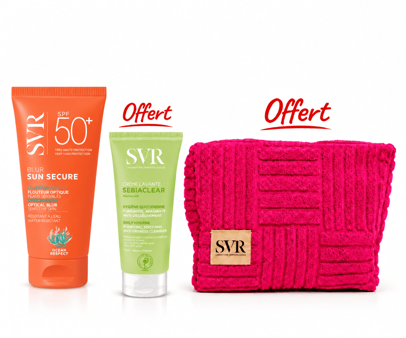 SVR Sun Secure Blur Sans Parfum SPF50+ 50ML + Sebiaclear Crème Lavante 55mL et Trousse Offertes