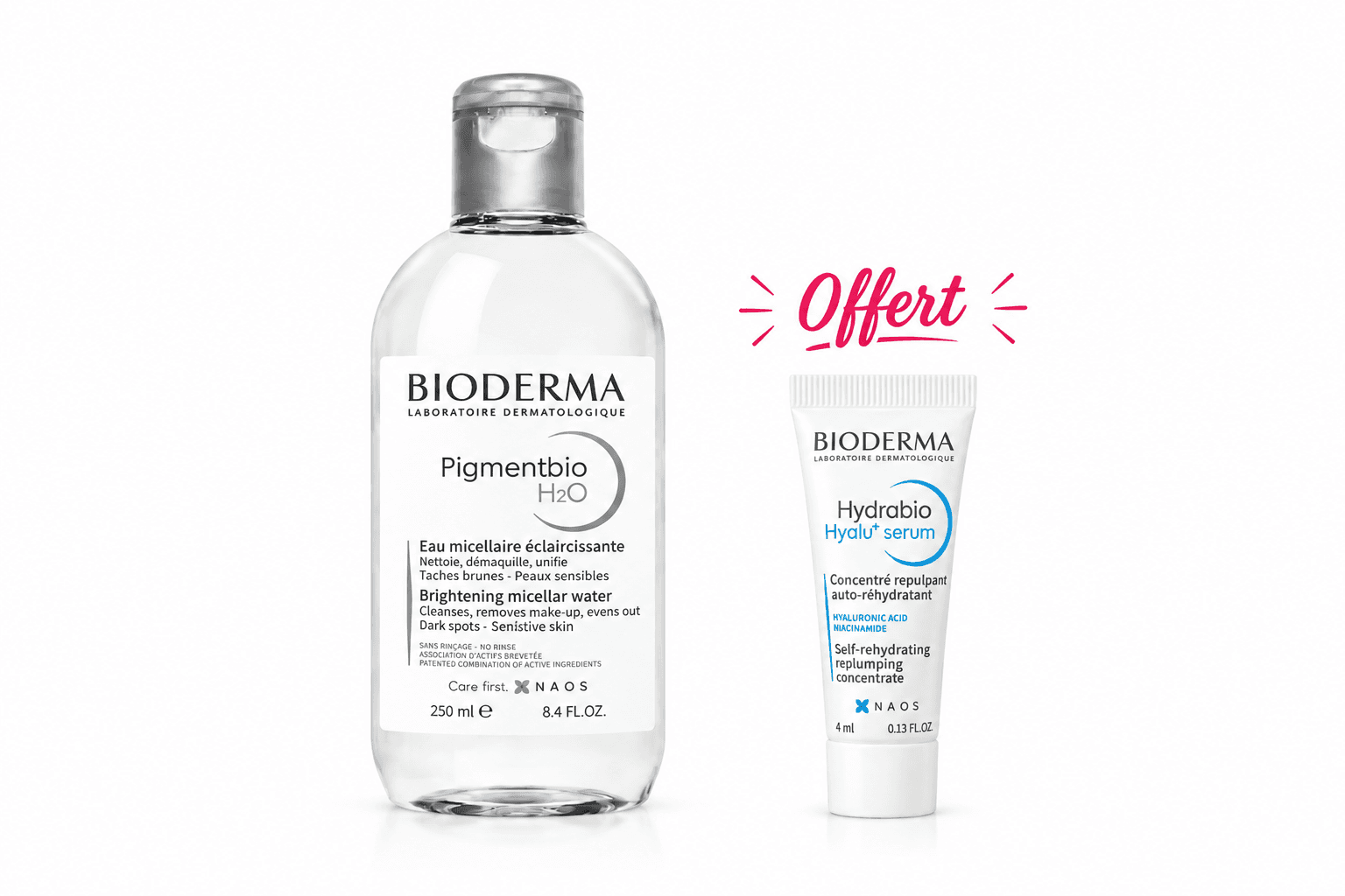 Bioderma Pigmentbio H2o Eau Micellaire Eclaircissante 250mL + Hydrabio Hyalu+ Sérum 4mL Offert