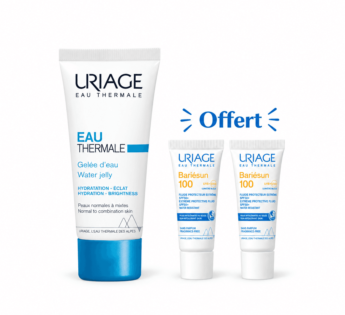 Uriage Eau Thermale Gelée d’Eau 40mL +2 Mini Doses Bariésun100 Fluide 5mL Offertes