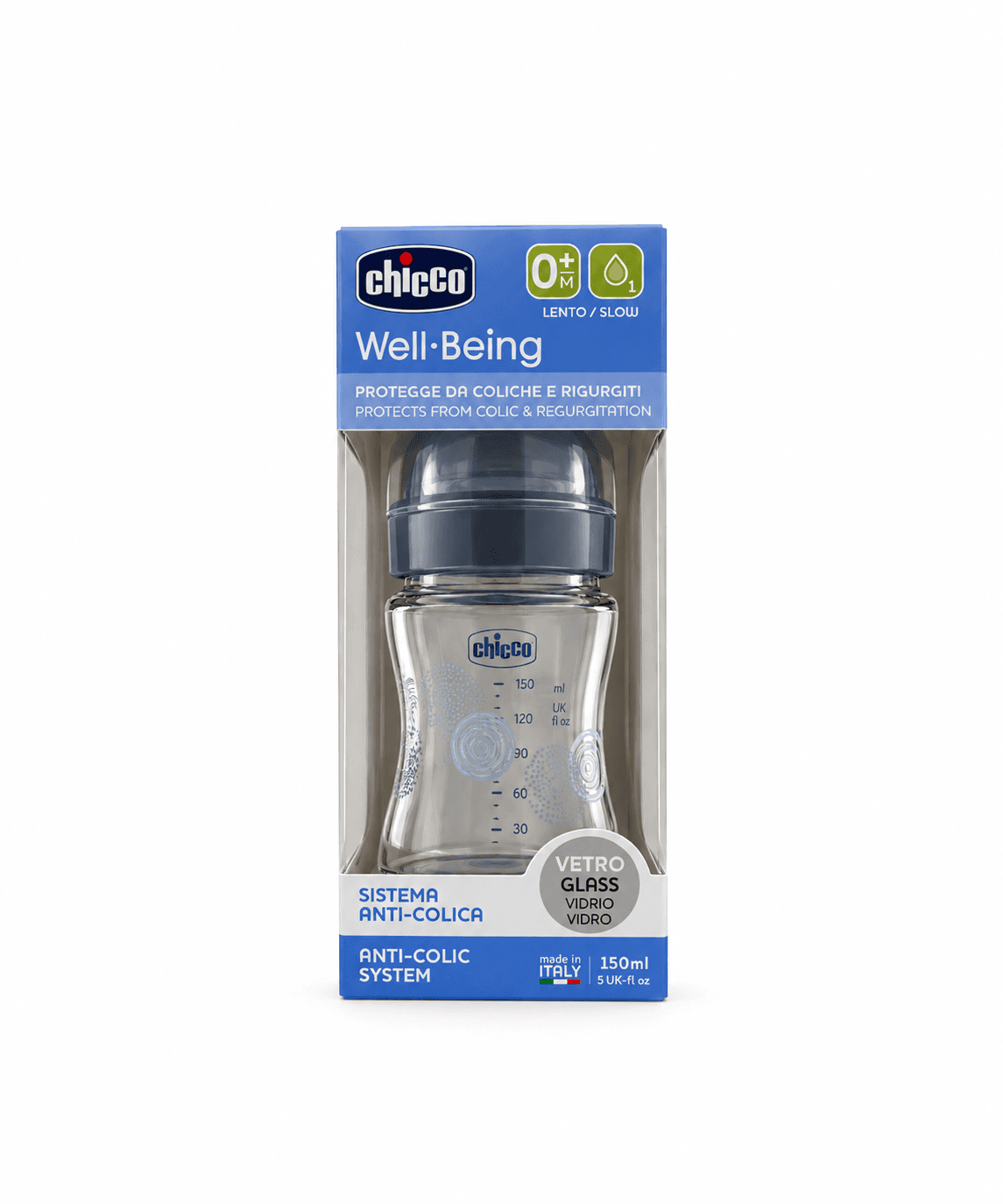 CHICCO Biberon Well Being en Verre 150mL 0M+