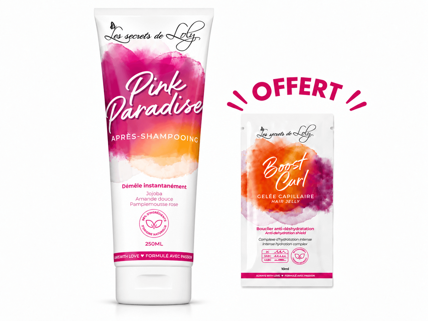 Les Secrets de Loly Pink Paradise Après-Shampooing 250mL + Boost Curl 10mL Offert