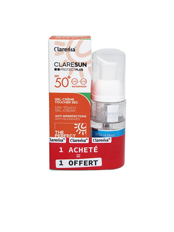 Clarenia Claresun Ecran Gel-CR Touche Sec SPF50+ 50 mL + Mousse 50 mL Gratuit
