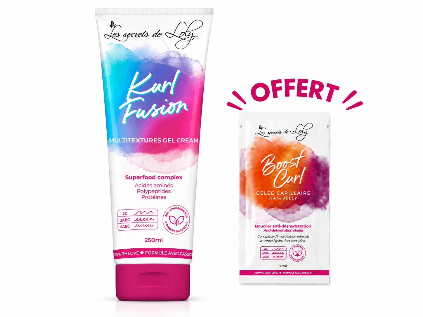Les Secrets de Loly Kurl Fusion Gel Crème Coiffant 250mL + Boost Curl 10mL Offert