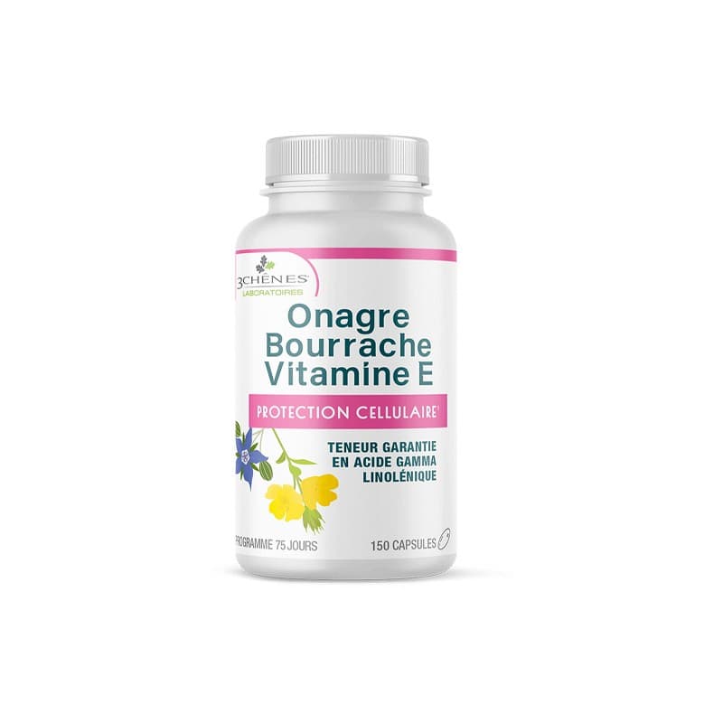 3 Chenes Onagre Bourrache Vitamine E B/150 Capsules