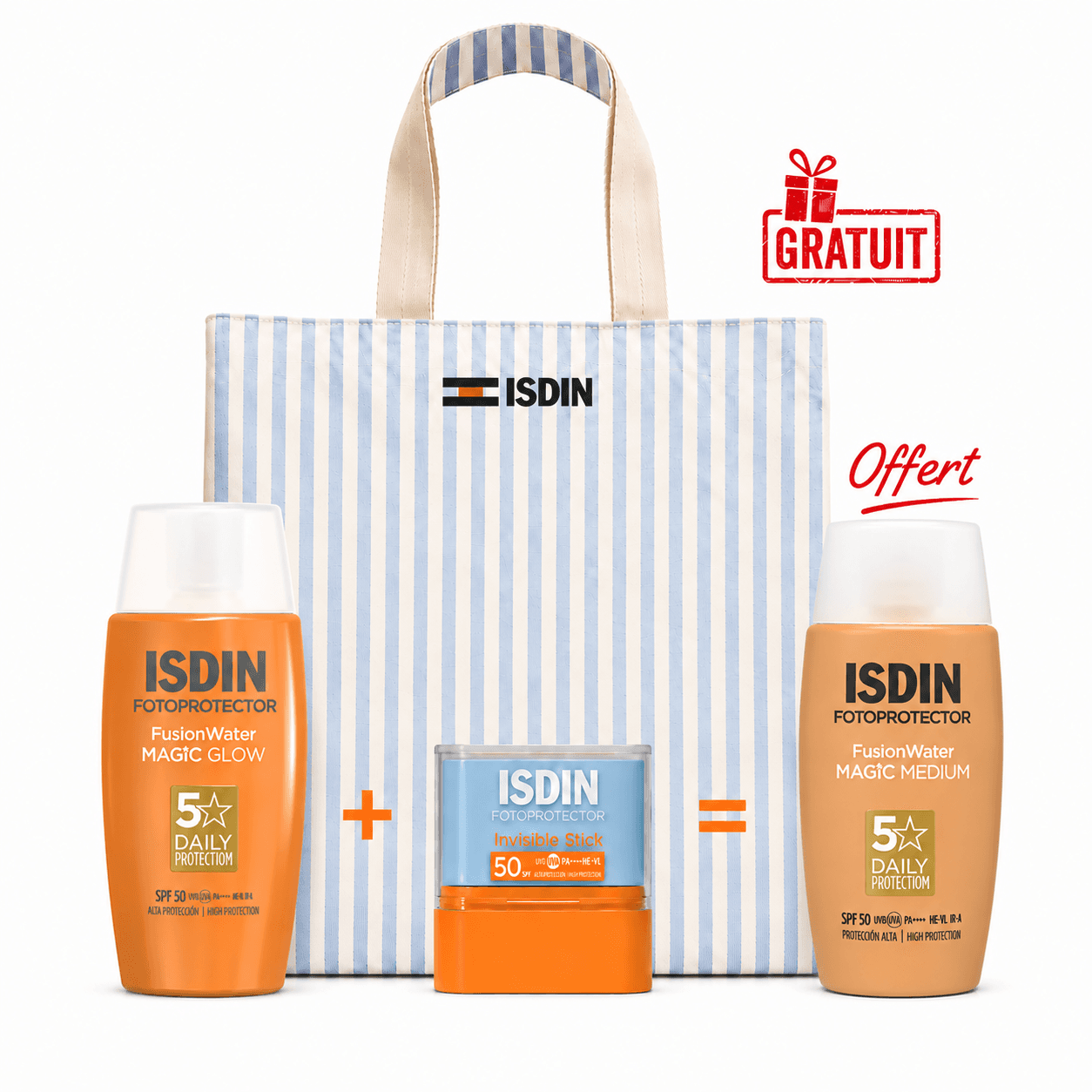 ISDIN Fotoprotector Fusion Water Magic Glow SPF50 50mL +Stick Invisible SPF50 10Gr=Fusion Water Magic Medium SPF50 50mL+Sac De Plage (Offerts)