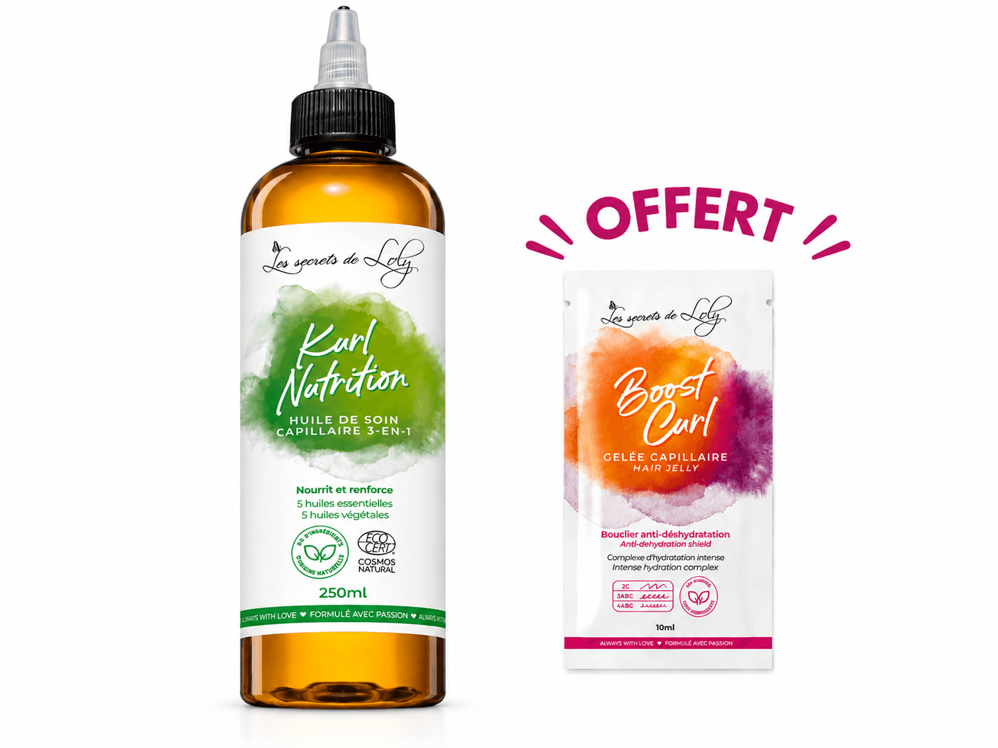 Les Secrets de Loly Kurl Nutrition Huile de Soin Capillaire 3-en-1 250mL+ Boost Curl 10mL Offert