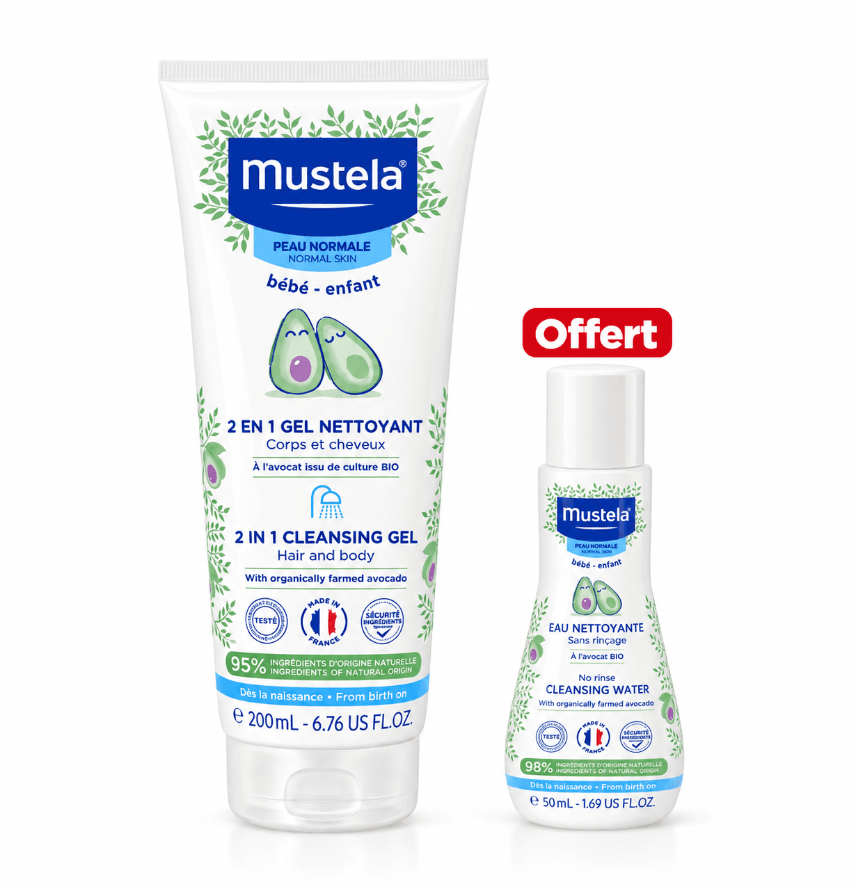 MUSTELA Gel Cheveux et Corps 2en1 200mL + Mustela Eau Nettoyante 50mL Offerte