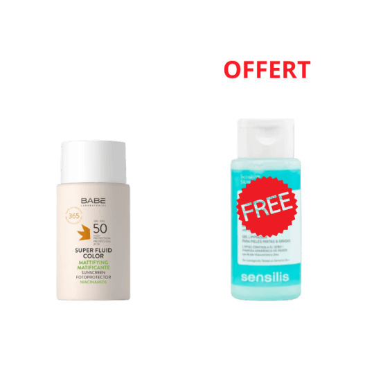 Babé Super Fluid Color Matifiant SPF50 + Sensilis Gel Nettoyant Purifiant 100 ml Offert