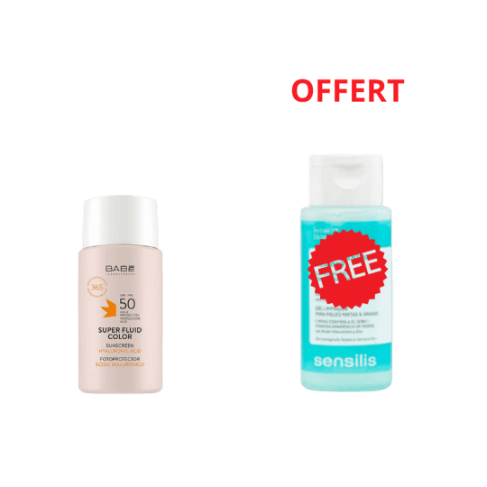Babé Super Fluid Protection Solaire Teintée SPF50 (Teinte Claire) + Sensilis Gel Nettoyant Purifiant 100 ml Offert