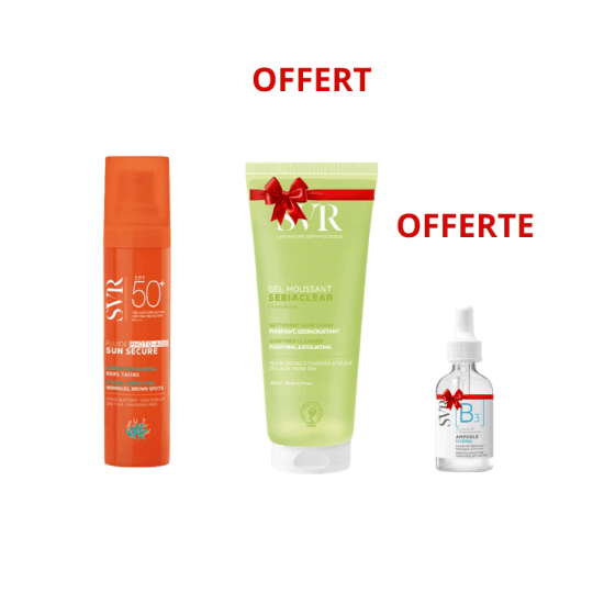 SVR Sun Secure Fluide Photo-Age SPF50+ + Ampoule B3 Hydra 10 ml Offerte + Sebiaclear Gel Moussant 55 ml Offert
