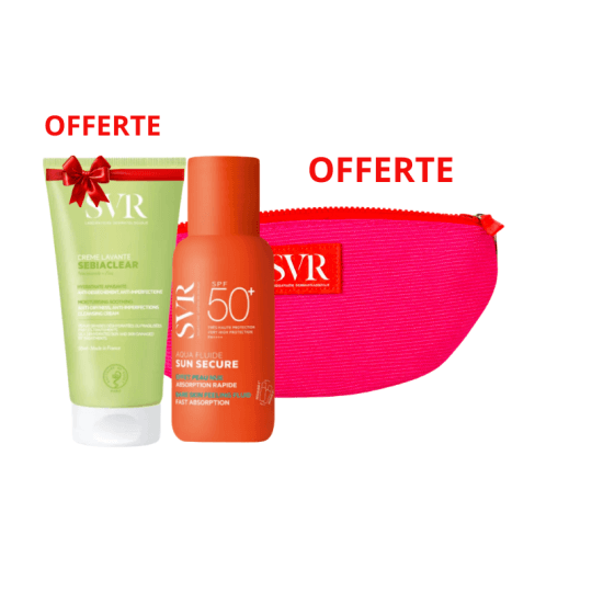 Pack SVR Sun Secure Aqua Fluide SPF50+ + Sebiaclear Crème Lavante 55 ml Offerte + Trousse Rose SVR Offerte
