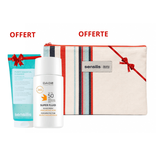 Pack BABÉ Crème Visage Super Fluid Teintée SPF50 + Sensilis Purify Essential Cleanser 55 ml Offert + Trousse Offerte