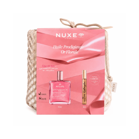 Coffret NUXE Huile Prodigieuse® Or Florale 50 ml + Roll & Glow 8 ml + Trousse Offerte