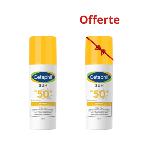 Pack Cetaphil Sun Face Fluide Teinté Light Medium SPF50+ 2 x 50 ml – 1 Offert