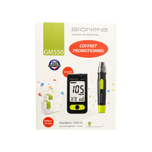 Bionime Coffret Promotionnel : Appareil (Gratuit) + 100 Bandelettes +1 Auto Piqueur