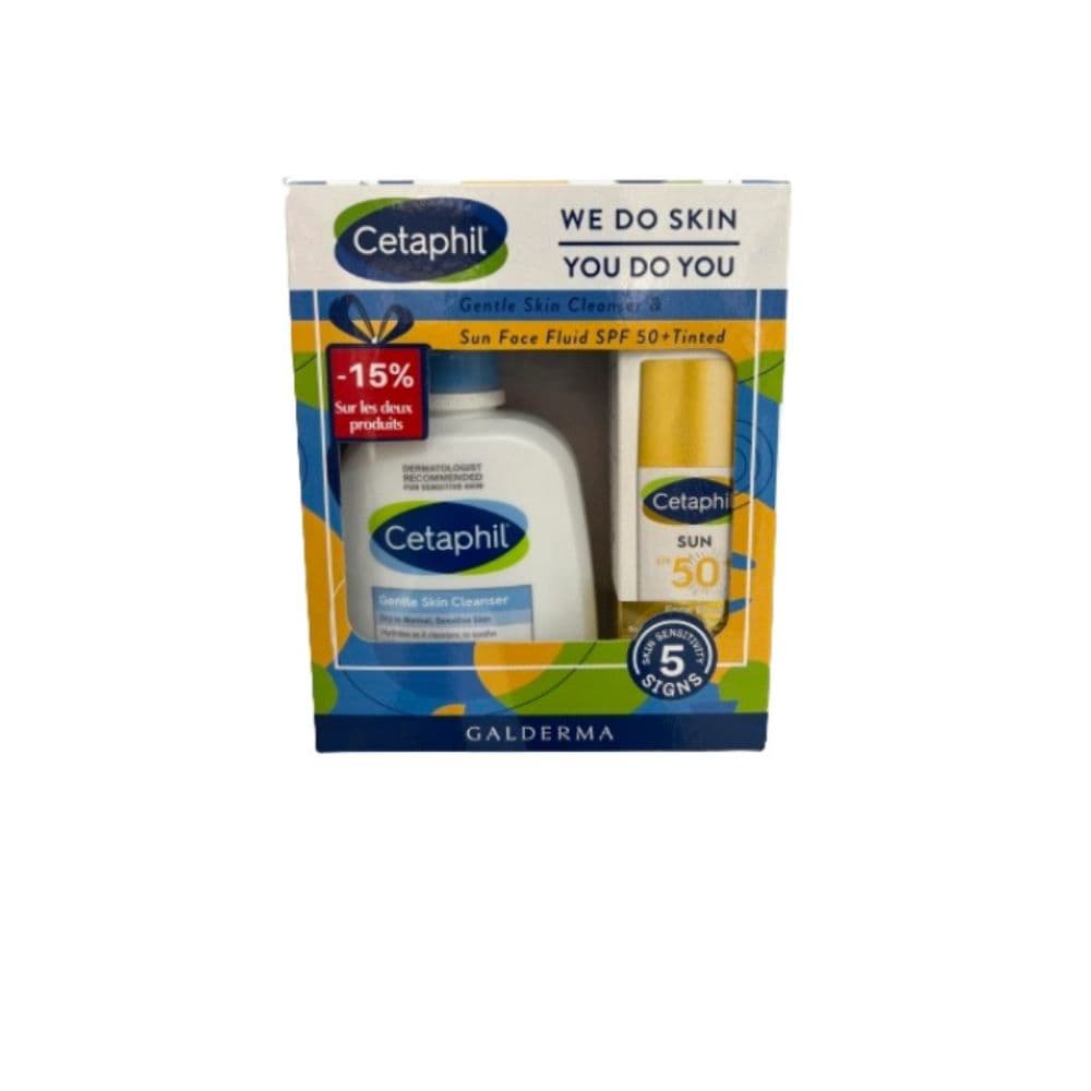 Cetaphil Coffret Sun Face Fluid Teinte SPF50+ + CETAPHIL LOTION NETTOYANTE 236ML