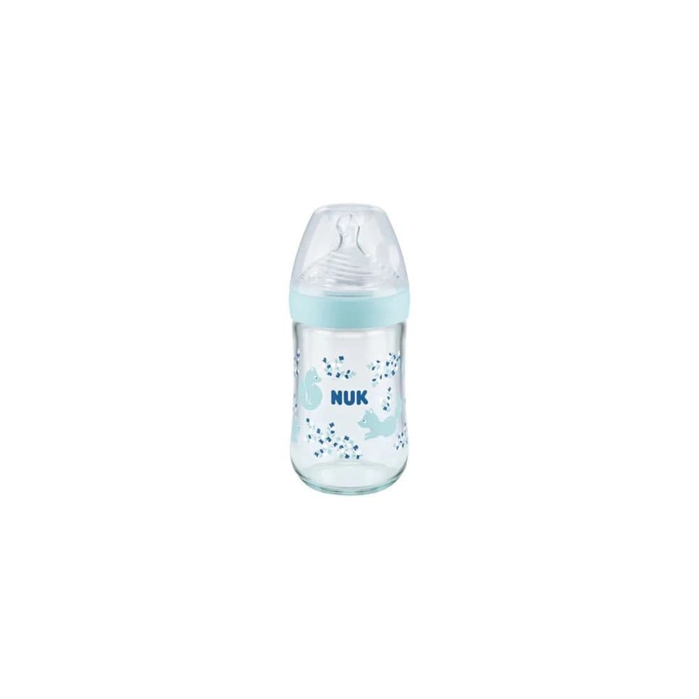 Nuk biberon en verre nature sense avec temperature 240ml bleu
