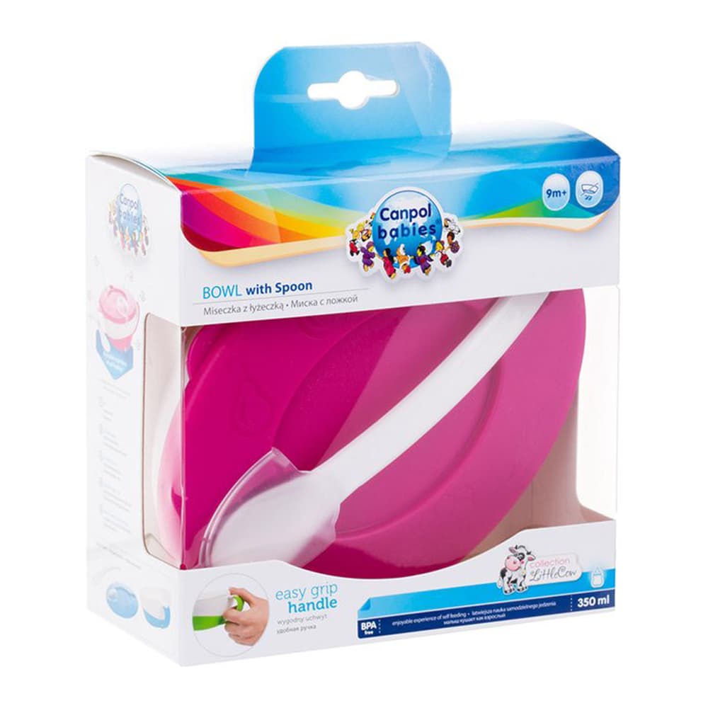 CANPOL BABIES BOL AVEC COUVCLE ET CUILLIER AVEC COUVERCLE PIN