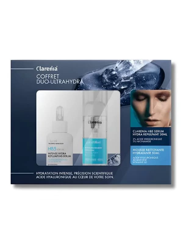 COFFRET CLARENIA DUO-HYDRA RICHE ( CREME HYDRATANTE RICHE 50ML + MOUSSE NETTOYANTE HYDRATANTE 50ML)