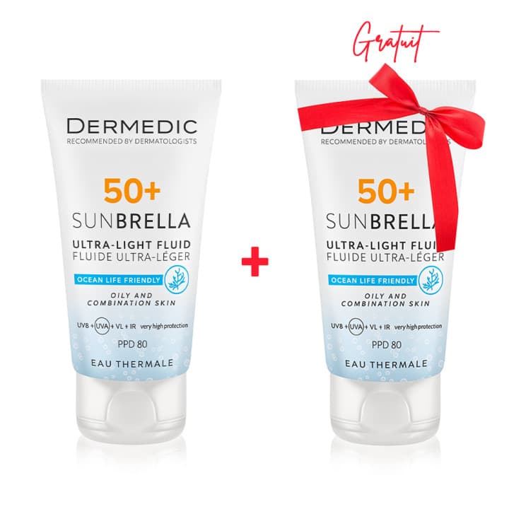 DERMEDIC SUNBRELLA ECRAN FLUIDE ULTRA-LEGER SPF50+ PEAUX GRASSES ET MIXTES 40ML +1 GRATUIT