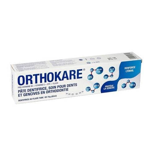 ORTHOKARE DENTIFRICE AU FLUOR TUBE DE 75G SOIN POUR LES DENTS ET LES GENCIVES EN ORTHODONTIE