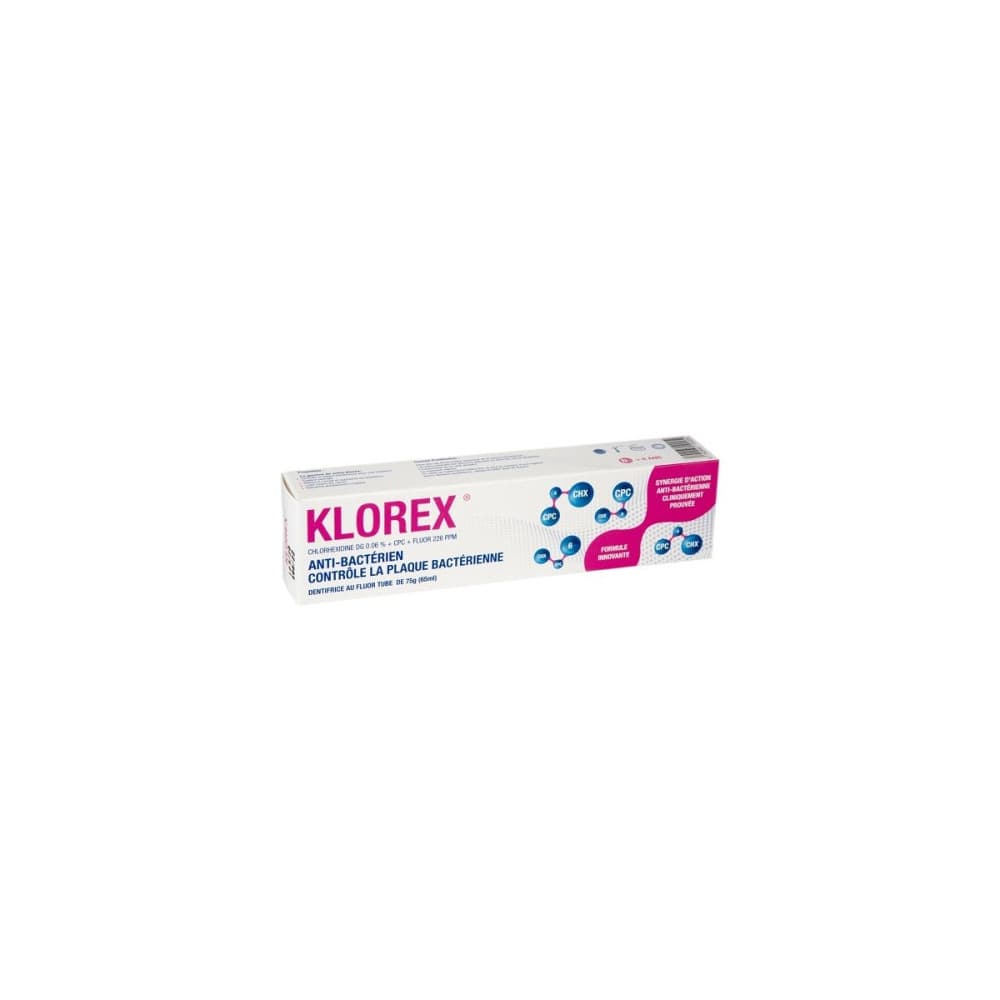 KLOREX DENTIFRICE AU FLUOR TUBE DE 75G ANTI-BACTERIEN CONTROLE LA PLAQUE BACTERIENNE