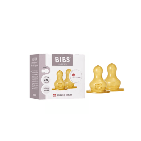 BIBS LOT DE 2 TÉTINES RONDES EN LATEX DÉBIT LENT POUR BIBERON 0M+