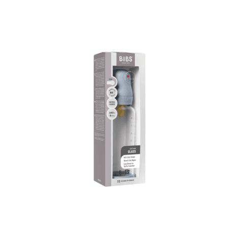 BIBS BIBERON EN VERRE ANTI-COLIQUE 240 ML TÉTINE DÉBIT MOYEN 2M+ BABY BLUE