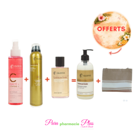 ALANIA COFFRET JARDIN SECRET TUBEREUSE DOREE VIT C GEL NETTOYANT 250ML+ EAU PARFUMEE CHEVEUX ET CORPS 100ML + DEODORANT PARFUME 200ML + GEL LAVANT CORPS 350ML ET SAC OFFERT